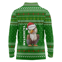 Tajikistan Christmas Long Sleeve Polo Shirt with Santa Hat Eagle Green Snowflake Pattern and Holiday Design - Wonder Print Shop