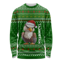 Tajikistan Christmas Long Sleeve Shirt with Santa Hat Eagle Green Snowflake Pattern and Holiday Design - Wonder Print Shop