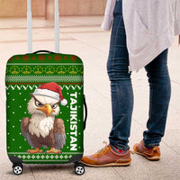 Tajikistan Christmas Luggage Cover with Santa Hat Eagle Green Snowflake Pattern and Holiday Design - Wonder Print Shop