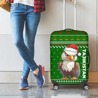 Tajikistan Christmas Luggage Cover with Santa Hat Eagle Green Snowflake Pattern and Holiday Design - Wonder Print Shop