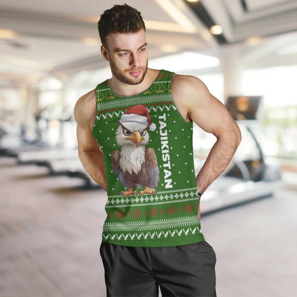 Tajikistan Christmas Men Tank Top with Santa Hat Eagle Green Snowflake Pattern and Holiday Design - Wonder Print Shop
