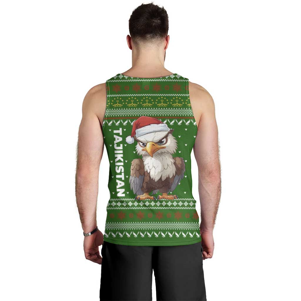 Tajikistan Christmas Men Tank Top with Santa Hat Eagle Green Snowflake Pattern and Holiday Design - Wonder Print Shop