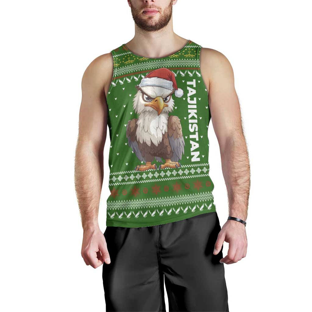 Tajikistan Christmas Men Tank Top with Santa Hat Eagle Green Snowflake Pattern and Holiday Design - Wonder Print Shop