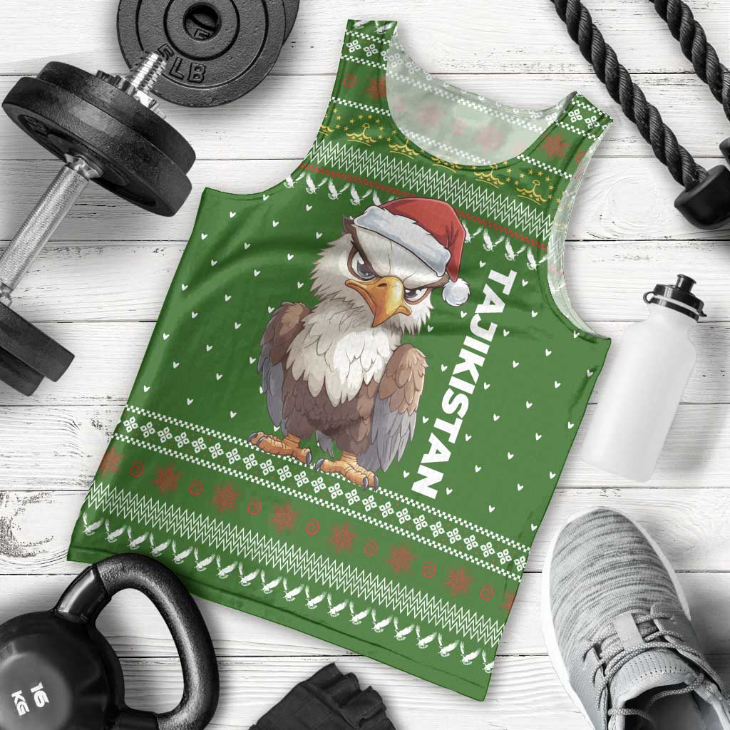 Tajikistan Christmas Men Tank Top with Santa Hat Eagle Green Snowflake Pattern and Holiday Design - Wonder Print Shop