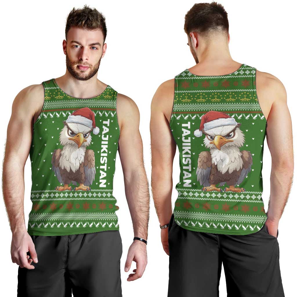 Tajikistan Christmas Men Tank Top with Santa Hat Eagle Green Snowflake Pattern and Holiday Design - Wonder Print Shop