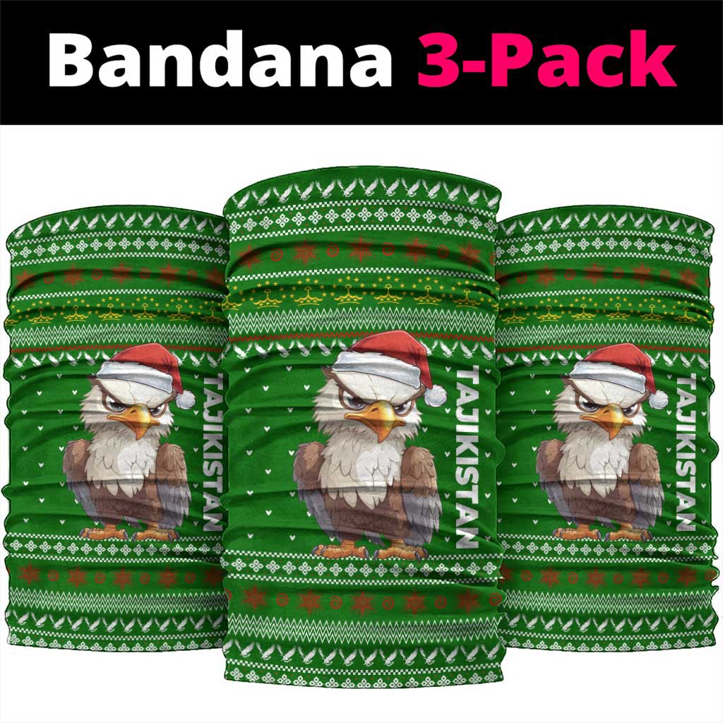 Tajikistan Christmas Neck Gaiter with Santa Hat Eagle Green Snowflake Pattern and Holiday Design - Wonder Print Shop