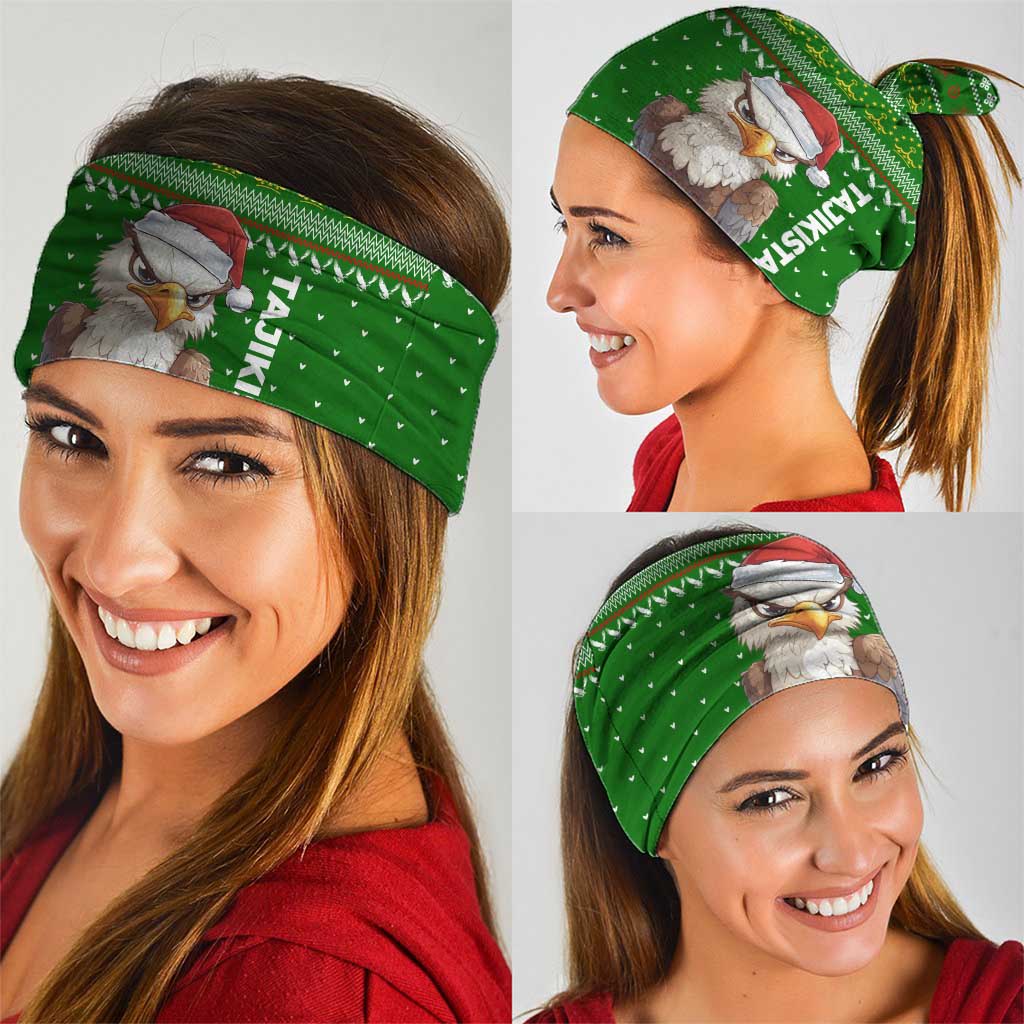 Tajikistan Christmas Neck Gaiter with Santa Hat Eagle Green Snowflake Pattern and Holiday Design - Wonder Print Shop