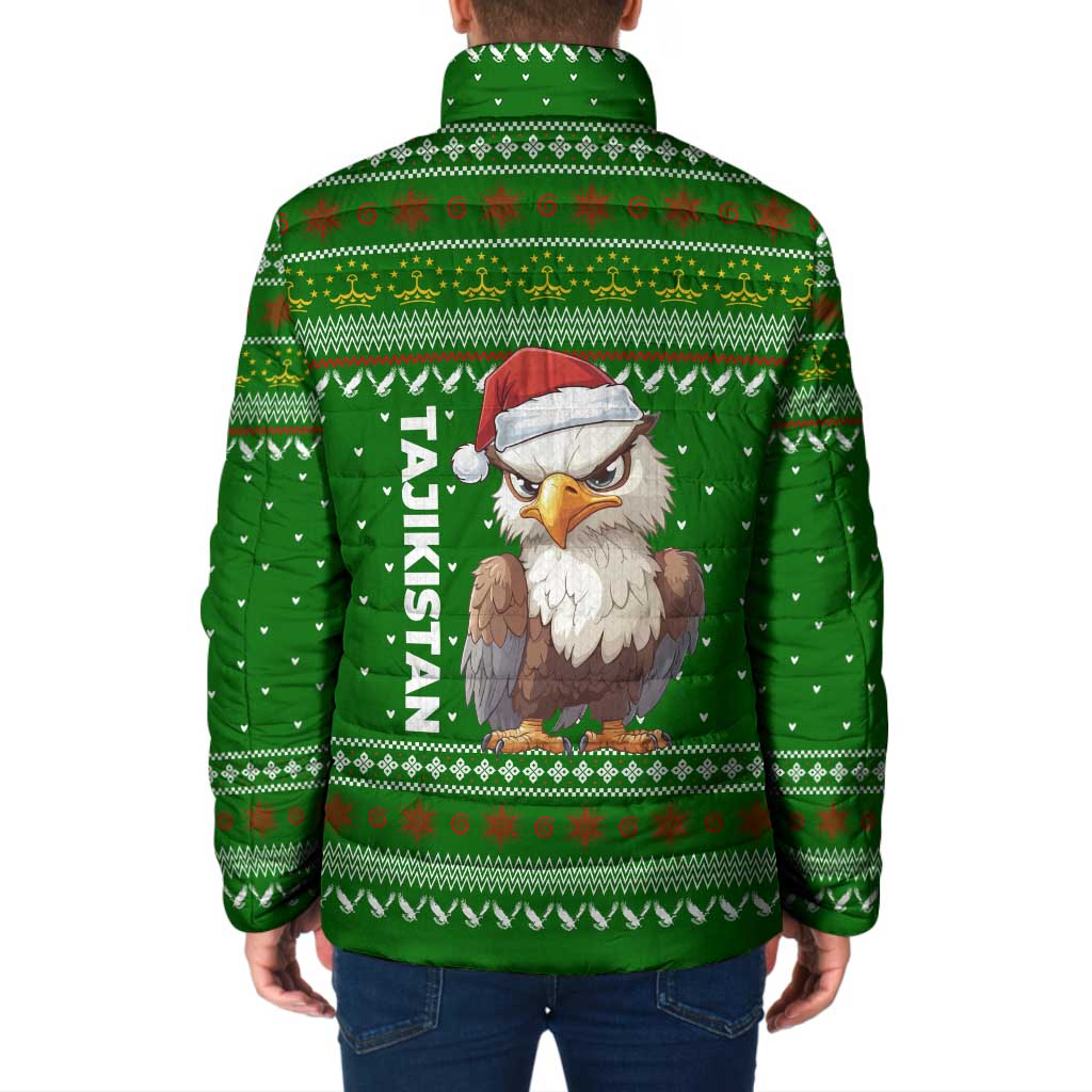 Tajikistan Christmas Padded Jacket with Santa Hat Eagle Green Snowflake Pattern and Holiday Design - Wonder Print Shop