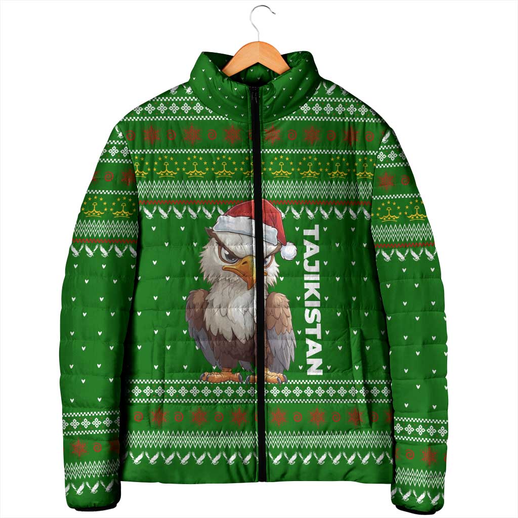 Tajikistan Christmas Padded Jacket with Santa Hat Eagle Green Snowflake Pattern and Holiday Design - Wonder Print Shop