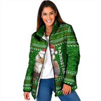 Tajikistan Christmas Padded Jacket with Santa Hat Eagle Green Snowflake Pattern and Holiday Design - Wonder Print Shop