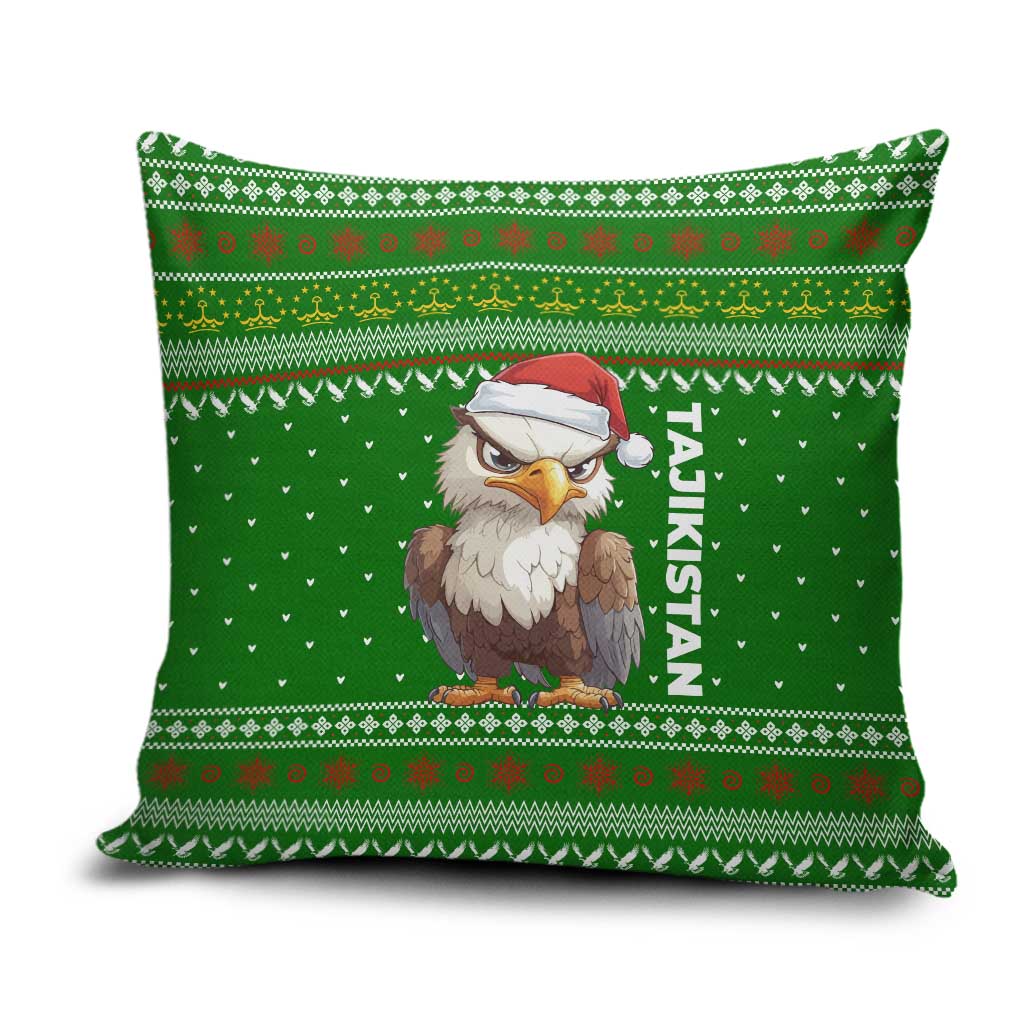 Tajikistan Christmas Pillow Cover with Santa Hat Eagle Green Snowflake Pattern and Holiday Design - Wonder Print Shop