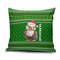 Tajikistan Christmas Pillow Cover with Santa Hat Eagle Green Snowflake Pattern and Holiday Design - Wonder Print Shop