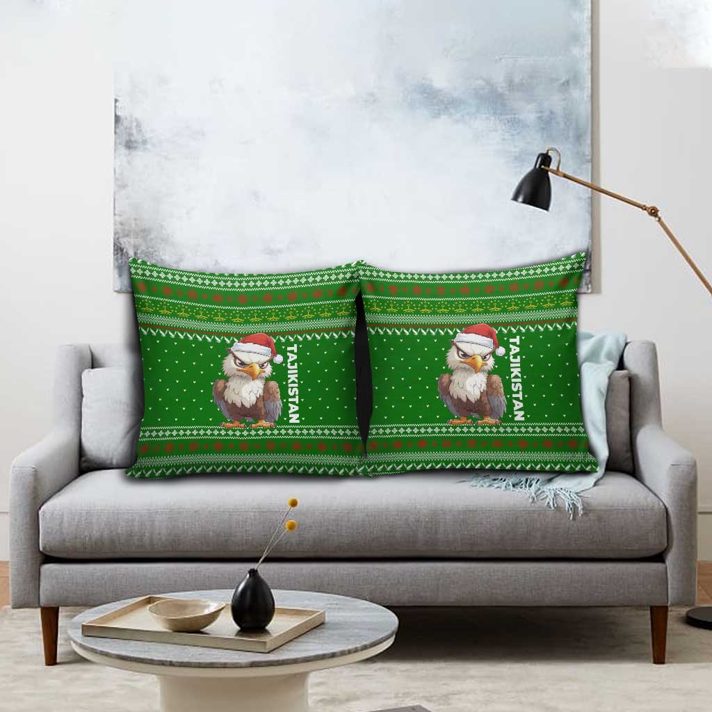 Tajikistan Christmas Pillow Cover with Santa Hat Eagle Green Snowflake Pattern and Holiday Design - Wonder Print Shop