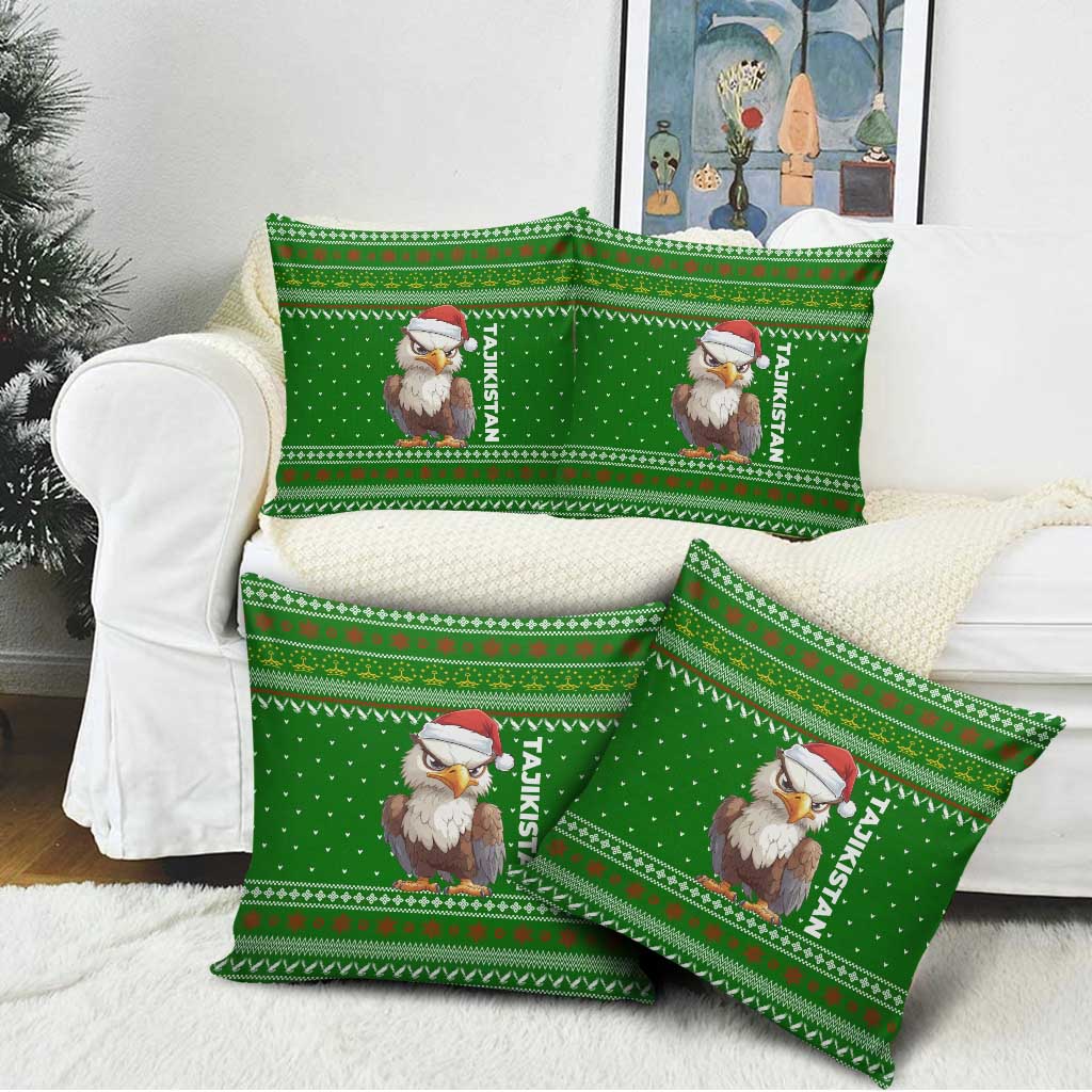 Tajikistan Christmas Pillow Cover with Santa Hat Eagle Green Snowflake Pattern and Holiday Design - Wonder Print Shop