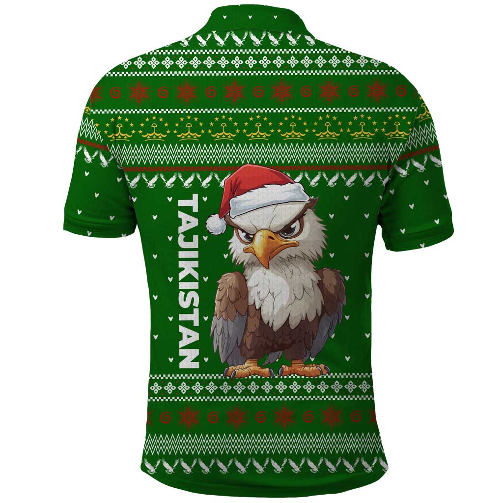 Tajikistan Christmas Polo Shirt with Santa Hat Eagle Green Snowflake Pattern and Holiday Design - Wonder Print Shop