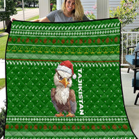 Tajikistan Christmas Quilt with Santa Hat Eagle Green Snowflake Pattern and Holiday Design - Wonder Print Shop