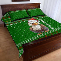 Tajikistan Christmas Quilt Bed Set with Santa Hat Eagle Green Snowflake Pattern and Holiday Design - Wonder Print Shop