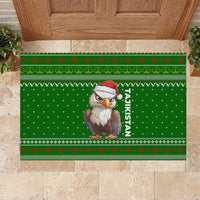 Tajikistan Christmas Rubber Doormat with Santa Hat Eagle Green Snowflake Pattern and Holiday Design - Wonder Print Shop