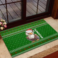 Tajikistan Christmas Rubber Doormat with Santa Hat Eagle Green Snowflake Pattern and Holiday Design - Wonder Print Shop