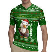 Tajikistan Christmas Rugby Jersey with Santa Hat Eagle Green Snowflake Pattern and Holiday Design - Wonder Print Shop