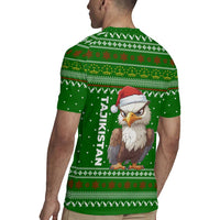 Tajikistan Christmas Rugby Jersey with Santa Hat Eagle Green Snowflake Pattern and Holiday Design - Wonder Print Shop