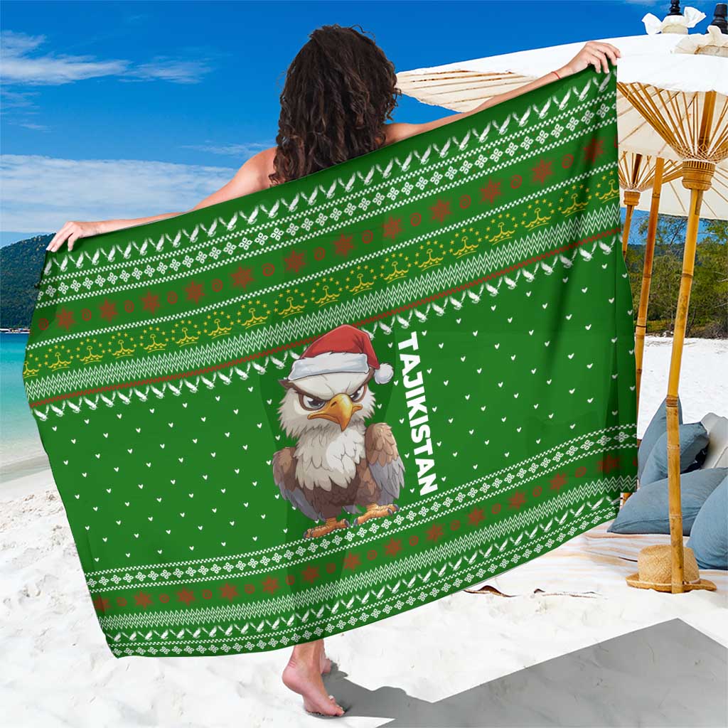 Tajikistan Christmas Sarong with Santa Hat Eagle Green Snowflake Pattern and Holiday Design - Wonder Print Shop