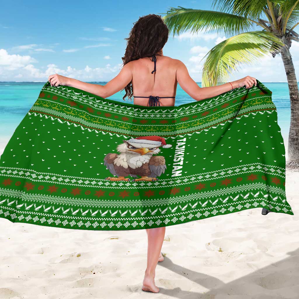 Tajikistan Christmas Sarong with Santa Hat Eagle Green Snowflake Pattern and Holiday Design - Wonder Print Shop