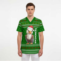 Tajikistan Christmas Scrub Top with Santa Hat Eagle Green Snowflake Pattern and Holiday Design - Wonder Print Shop