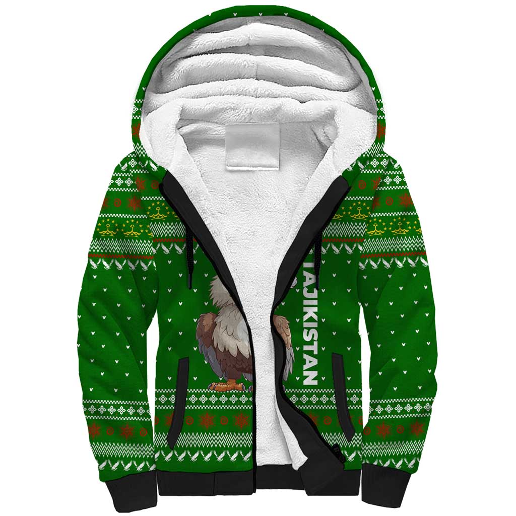 Tajikistan Christmas Sherpa Hoodie with Santa Hat Eagle Green Snowflake Pattern and Holiday Design - Wonder Print Shop