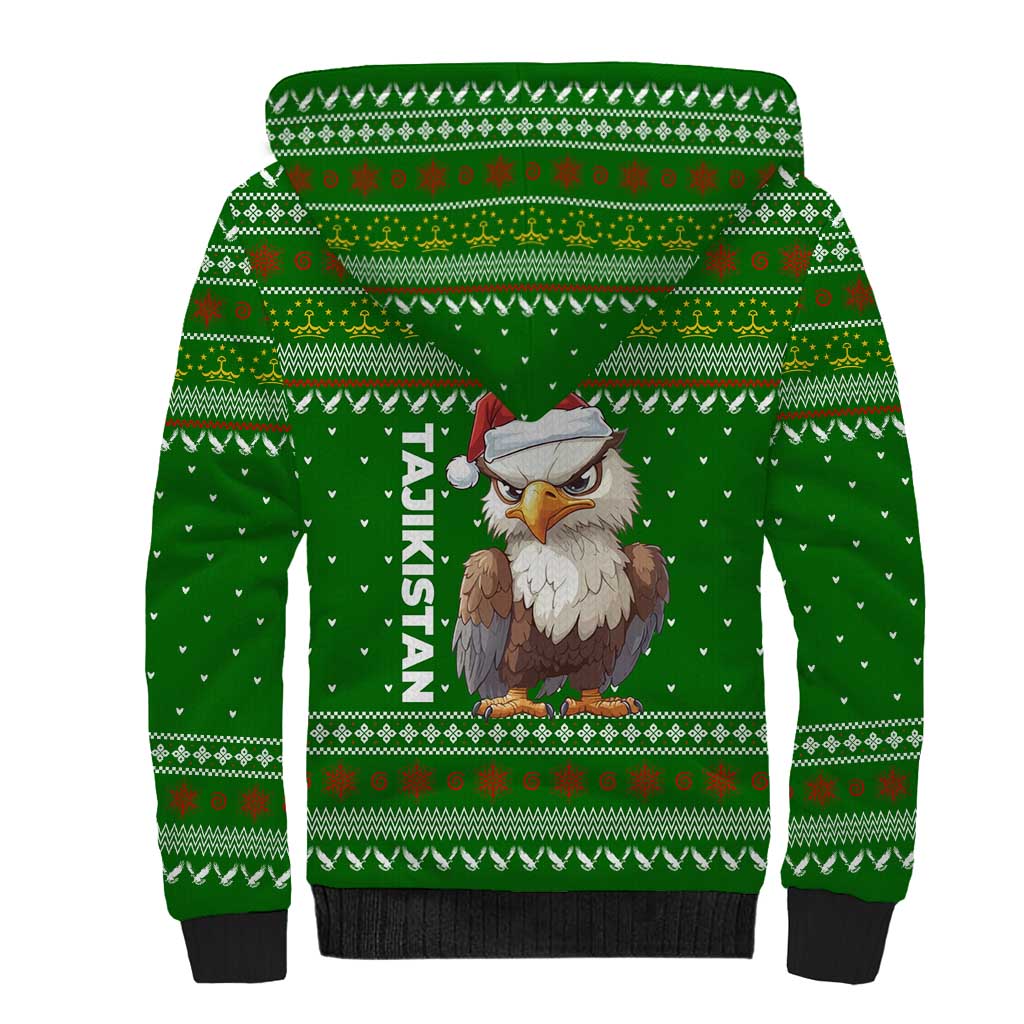 Tajikistan Christmas Sherpa Hoodie with Santa Hat Eagle Green Snowflake Pattern and Holiday Design - Wonder Print Shop
