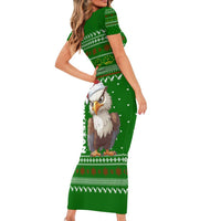 Tajikistan Christmas Short Sleeve Bodycon Dress with Santa Hat Eagle Green Snowflake Pattern and Holiday Design - Wonder Print Shop