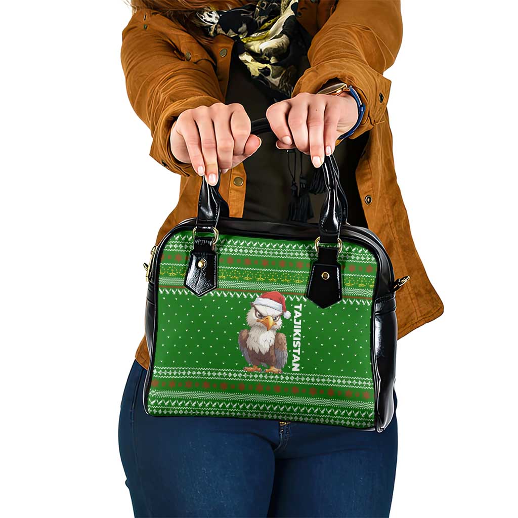 Tajikistan Christmas Shoulder Handbag with Santa Hat Eagle Green Snowflake Pattern and Holiday Design - Wonder Print Shop