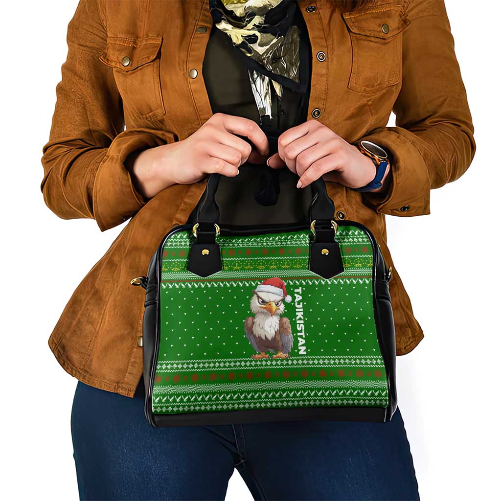 Tajikistan Christmas Shoulder Handbag with Santa Hat Eagle Green Snowflake Pattern and Holiday Design - Wonder Print Shop