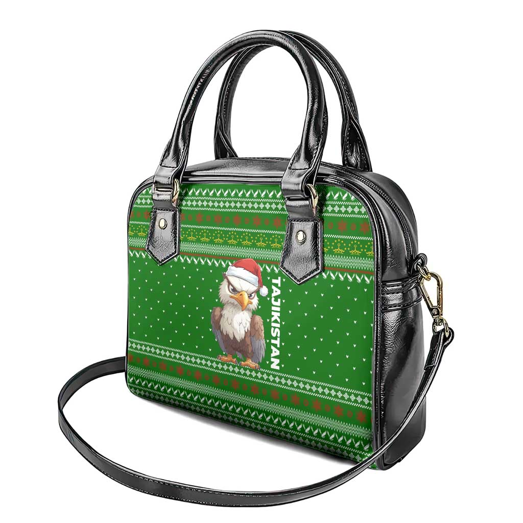 Tajikistan Christmas Shoulder Handbag with Santa Hat Eagle Green Snowflake Pattern and Holiday Design - Wonder Print Shop
