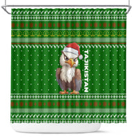 Tajikistan Christmas Shower Curtain with Santa Hat Eagle Green Snowflake Pattern and Holiday Design - Wonder Print Shop