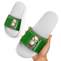 Tajikistan Christmas Slide Sandals with Santa Hat Eagle Green Snowflake Pattern and Holiday Design - Wonder Print Shop