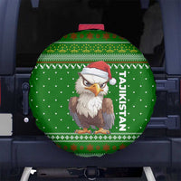 Tajikistan Christmas Spare Tire Cover with Santa Hat Eagle Green Snowflake Pattern and Holiday Design - Wonder Print Shop