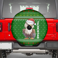 Tajikistan Christmas Spare Tire Cover with Santa Hat Eagle Green Snowflake Pattern and Holiday Design - Wonder Print Shop