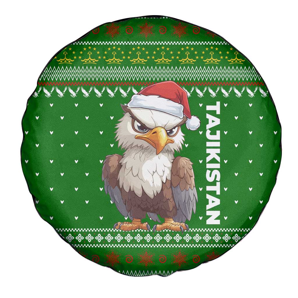 Tajikistan Christmas Spare Tire Cover with Santa Hat Eagle Green Snowflake Pattern and Holiday Design - Wonder Print Shop