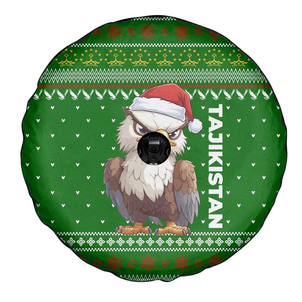 Tajikistan Christmas Spare Tire Cover with Santa Hat Eagle Green Snowflake Pattern and Holiday Design - Wonder Print Shop