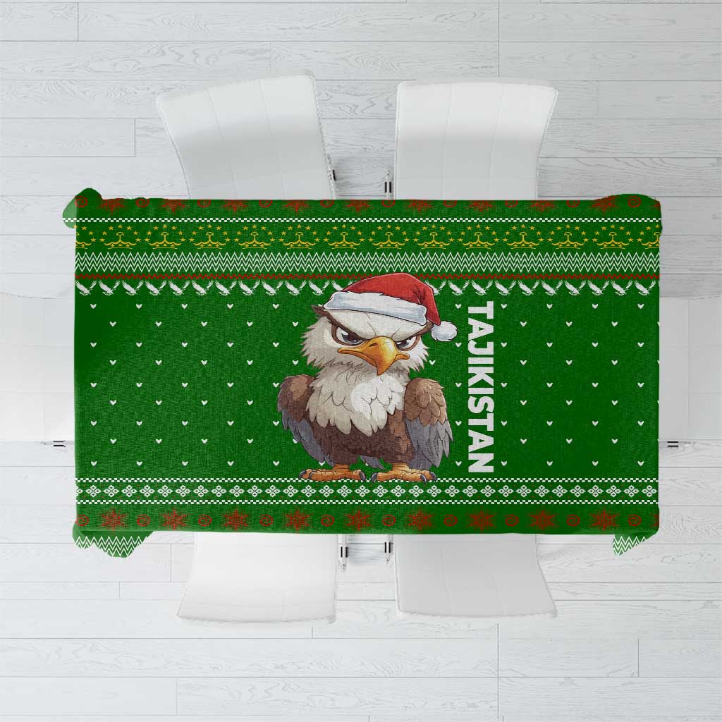 Tajikistan Christmas Tablecloth with Santa Hat Eagle Green Snowflake Pattern and Holiday Design - Wonder Print Shop