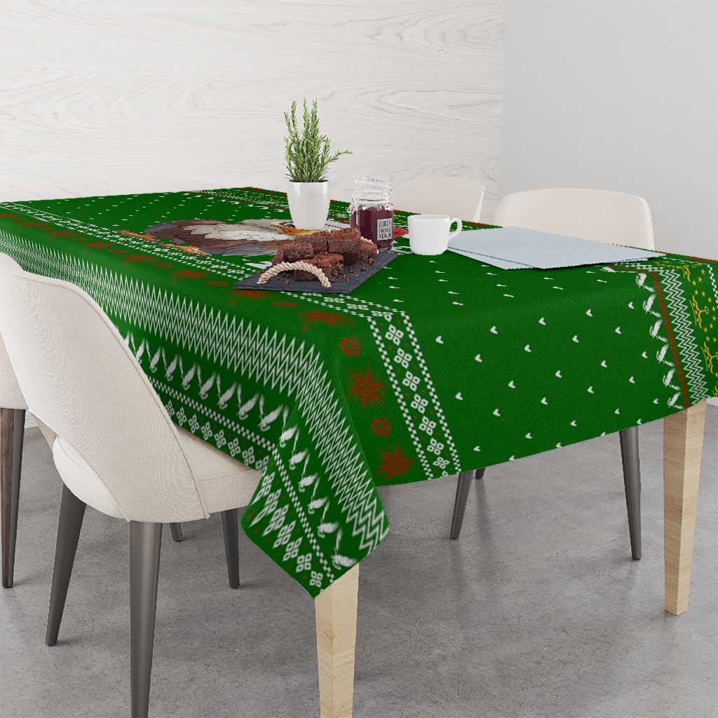 Tajikistan Christmas Tablecloth with Santa Hat Eagle Green Snowflake Pattern and Holiday Design - Wonder Print Shop
