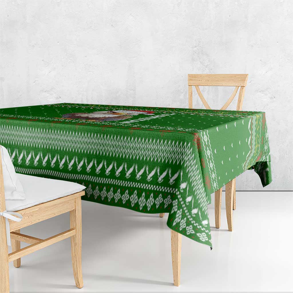 Tajikistan Christmas Tablecloth with Santa Hat Eagle Green Snowflake Pattern and Holiday Design - Wonder Print Shop