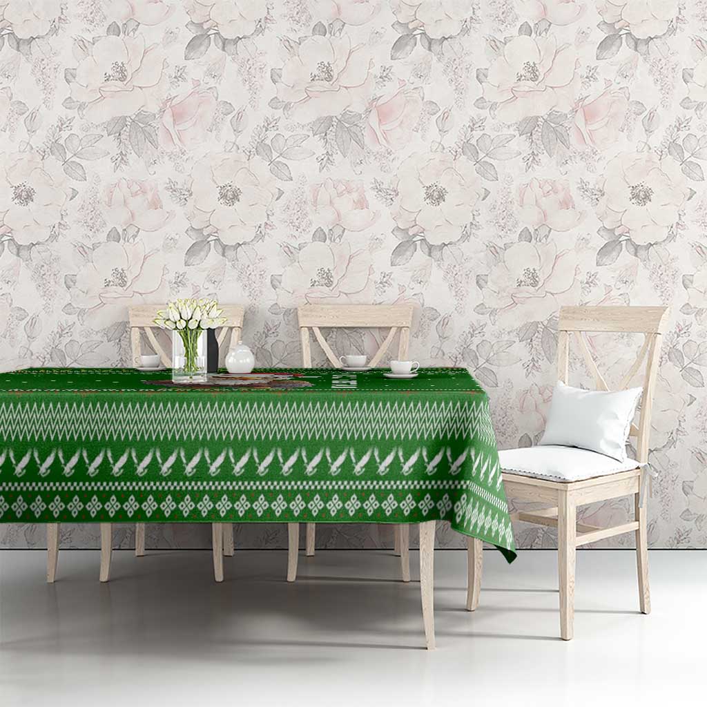 Tajikistan Christmas Tablecloth with Santa Hat Eagle Green Snowflake Pattern and Holiday Design - Wonder Print Shop