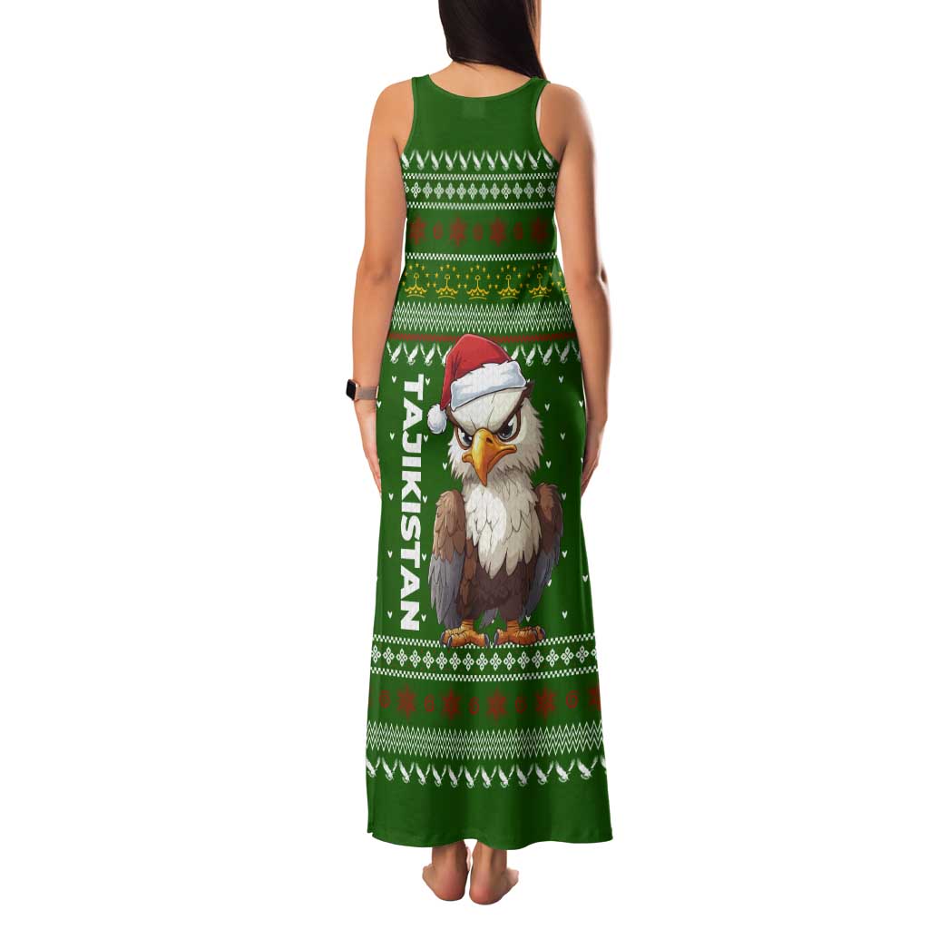 Tajikistan Christmas Tank Maxi Dress with Santa Hat Eagle Green Snowflake Pattern and Holiday Design - Wonder Print Shop