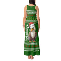 Tajikistan Christmas Tank Maxi Dress with Santa Hat Eagle Green Snowflake Pattern and Holiday Design - Wonder Print Shop