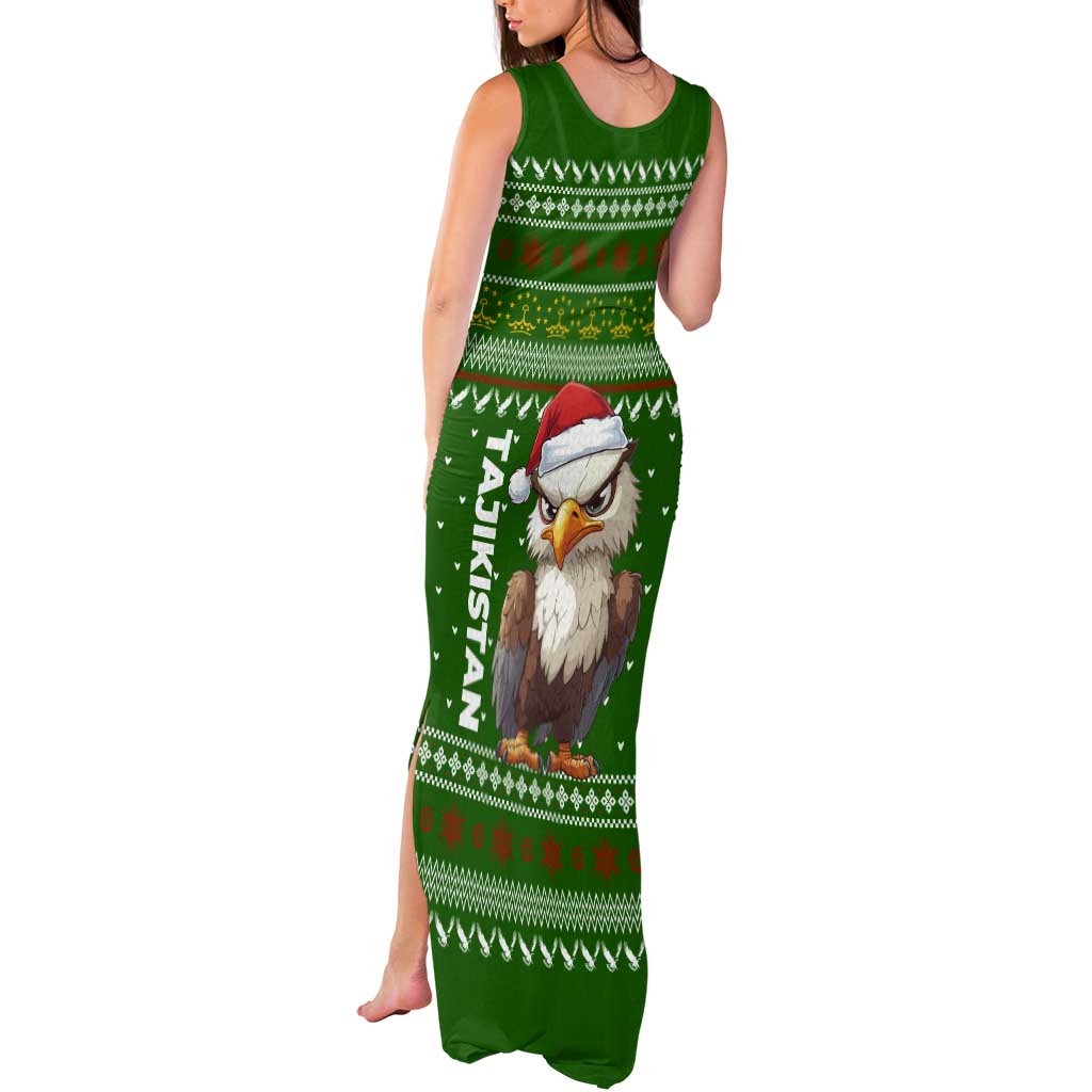 Tajikistan Christmas Tank Maxi Dress with Santa Hat Eagle Green Snowflake Pattern and Holiday Design - Wonder Print Shop