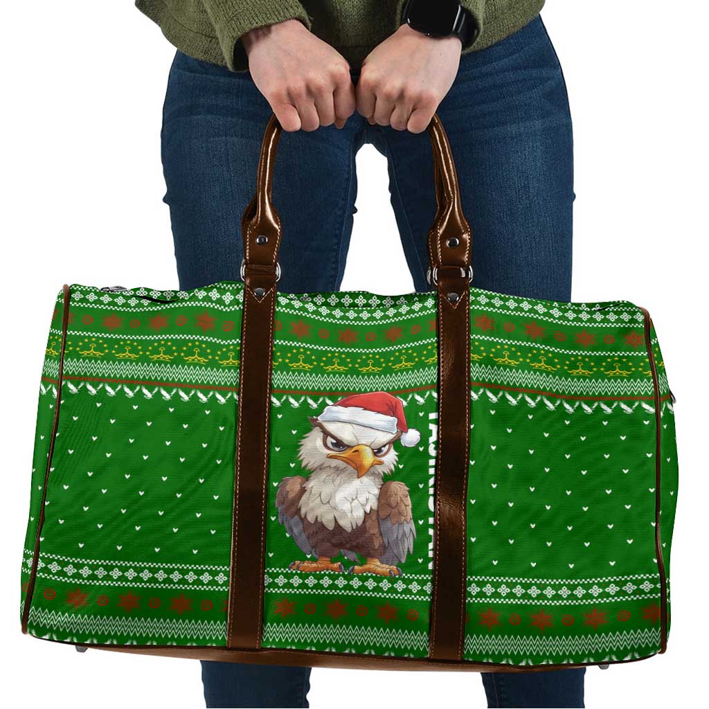 Tajikistan Christmas Travel Bag with Santa Hat Eagle Green Snowflake Pattern and Holiday Design - Wonder Print Shop