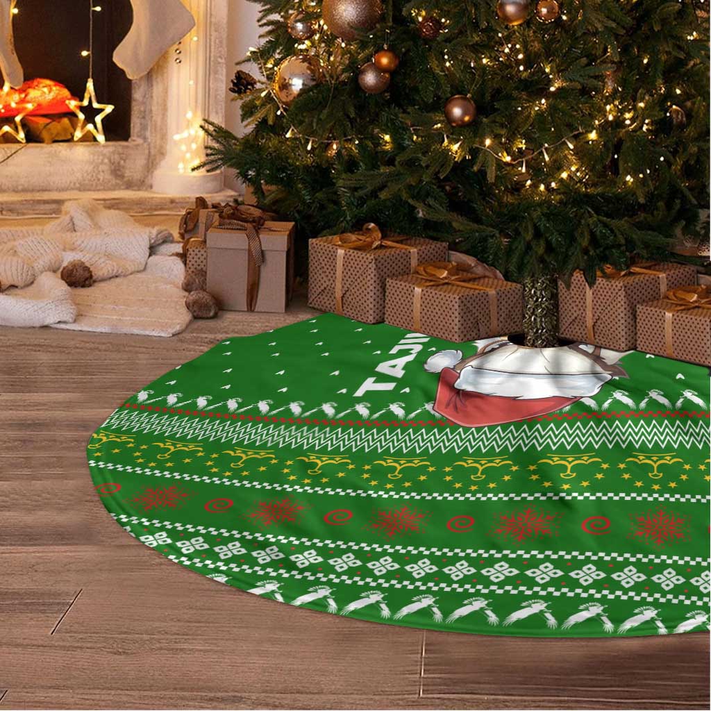 Tajikistan Christmas Tree Skirt with Santa Hat Eagle Green Snowflake Pattern and Holiday Design - Wonder Print Shop