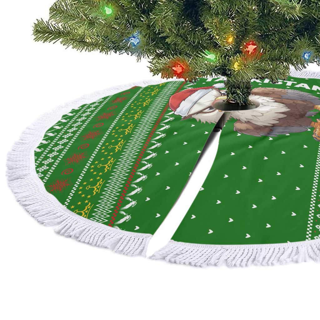 Tajikistan Christmas Tree Skirt with Santa Hat Eagle Green Snowflake Pattern and Holiday Design - Wonder Print Shop